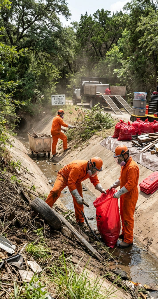 Menchaca encampment cleanup and hauling